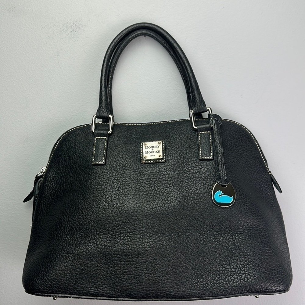 Dooney & Bourke Pebbled Grain Leather Bag Domed Zip Sachel Handbag Black Purse